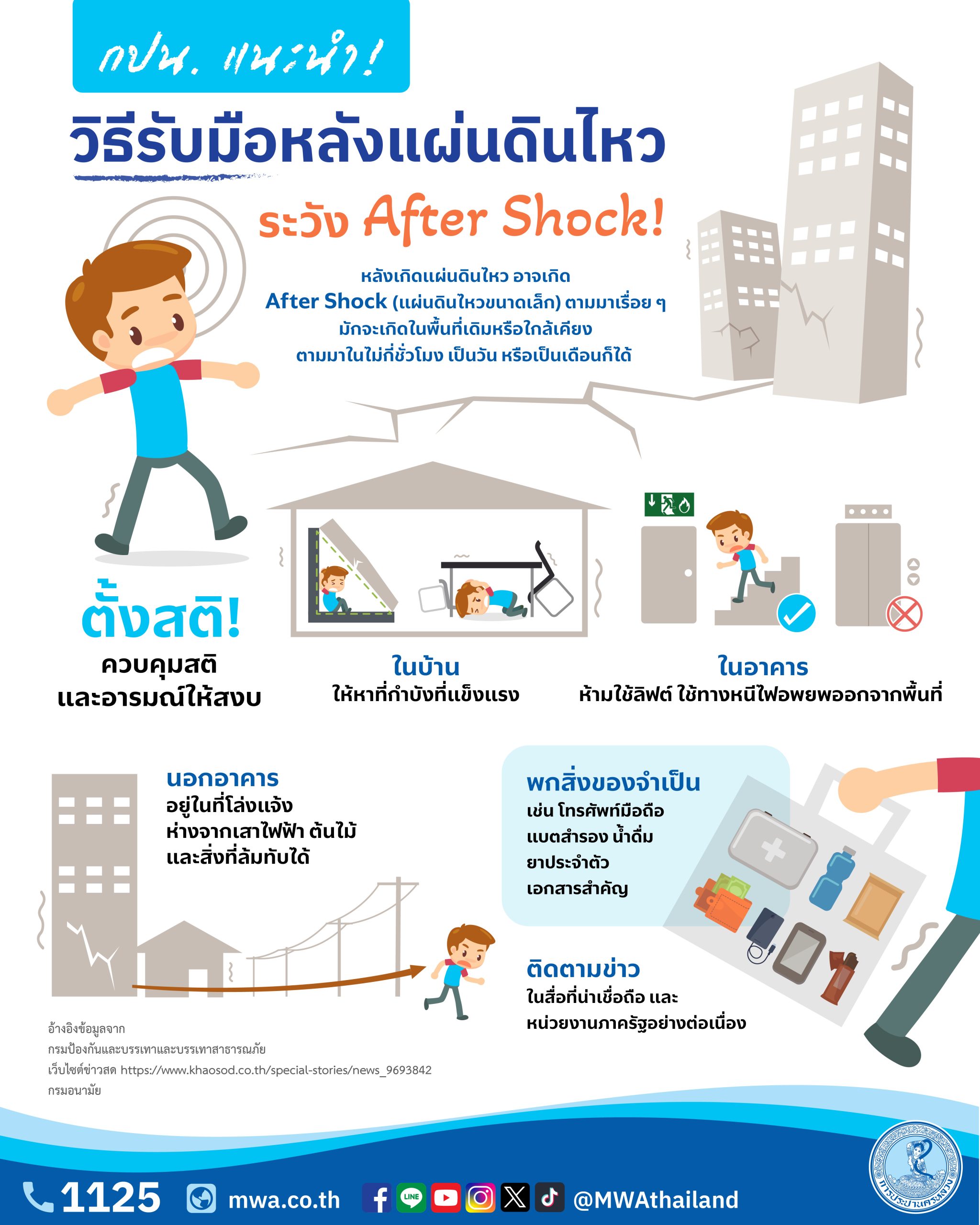 การประปานครหลวง (กปน.) แนะนำวิธีรับมือหลังแผ่นดินไหว