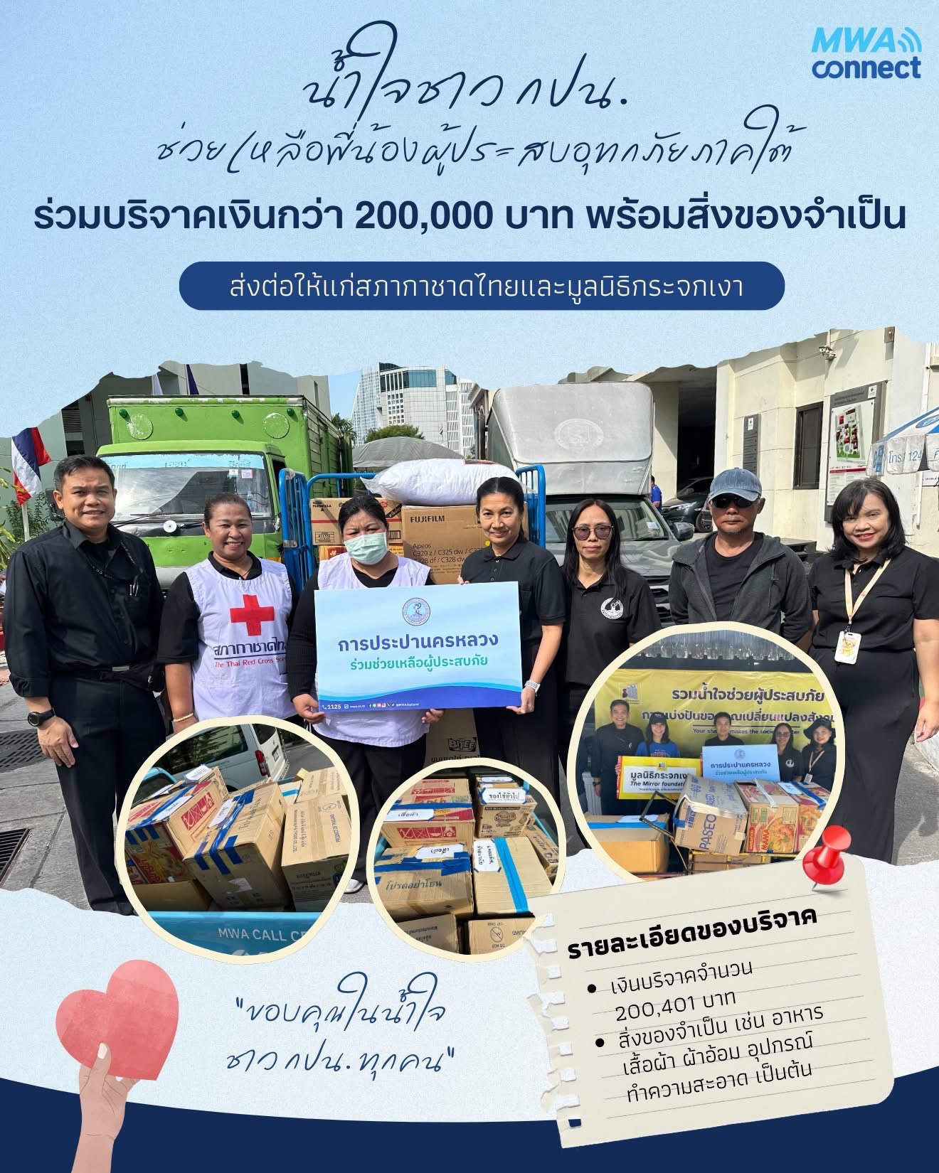 💙 น้ำใจชาว กปน. ร่วมบริจาคเงินกว่า 200,000 บาท พร้อมสิ่งของจำเป็น ช่วยเหลือพี่น้องผู้ประสบอุทกภัยภาคใต้